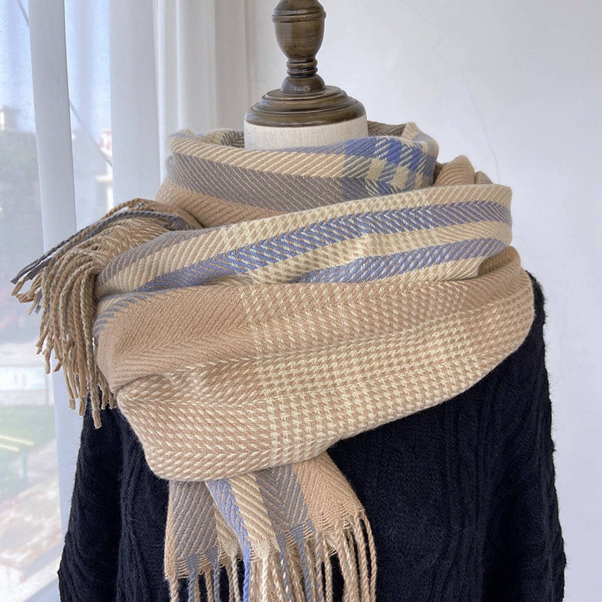 Plaid Wool-Blend Scarf ??Winter Wrap for Women_CWASC1457