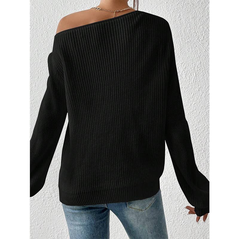 SLOUCHY OFF-THE-SHOULDER SEXY SOLID COLOR SWEATER