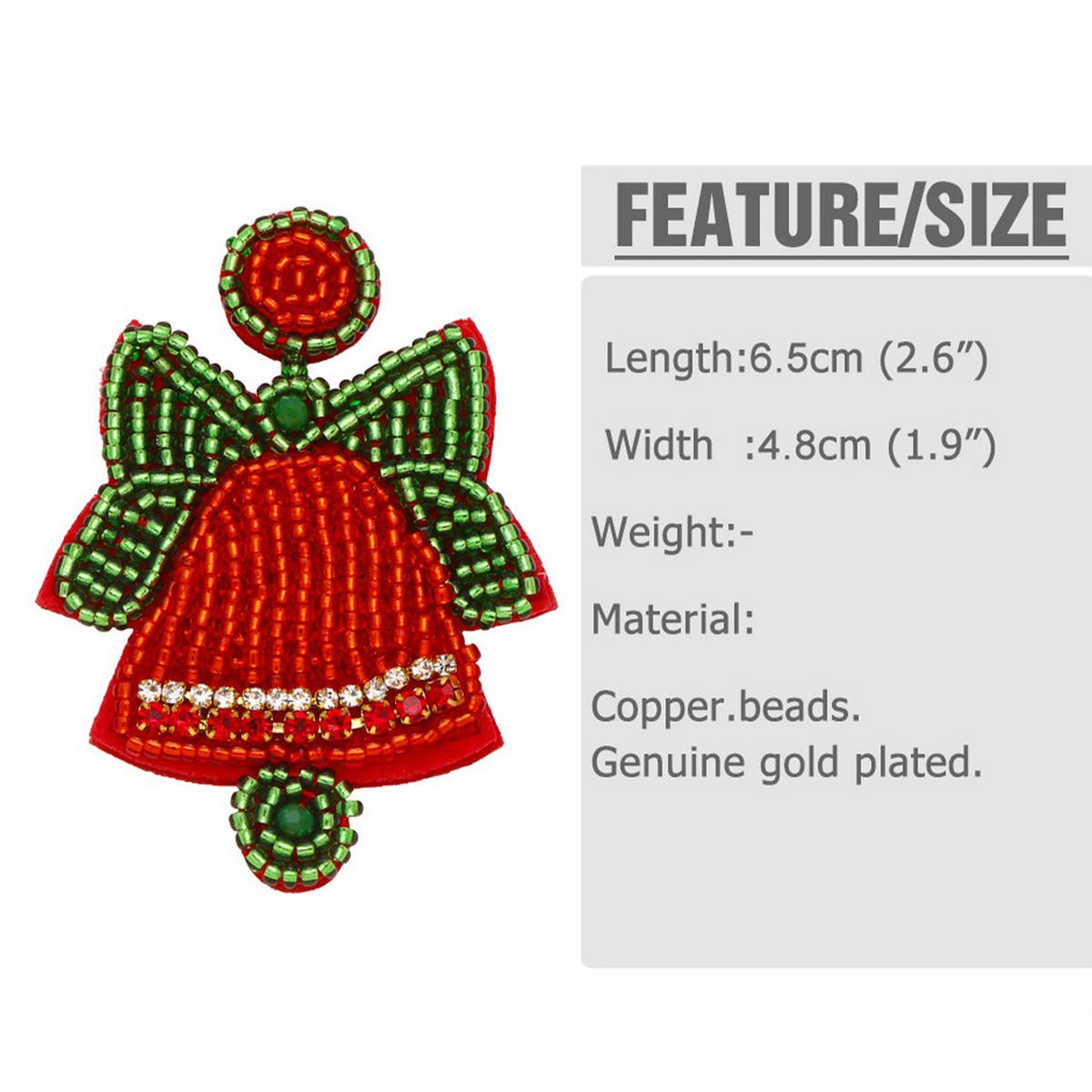 HANDMADE BEADED CHRISTMAS BELL EARRINGS