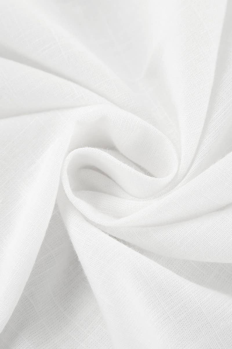 CWDSD6749_WHITE LACE-UP RUFFLE LONG SLEEVE DRESS