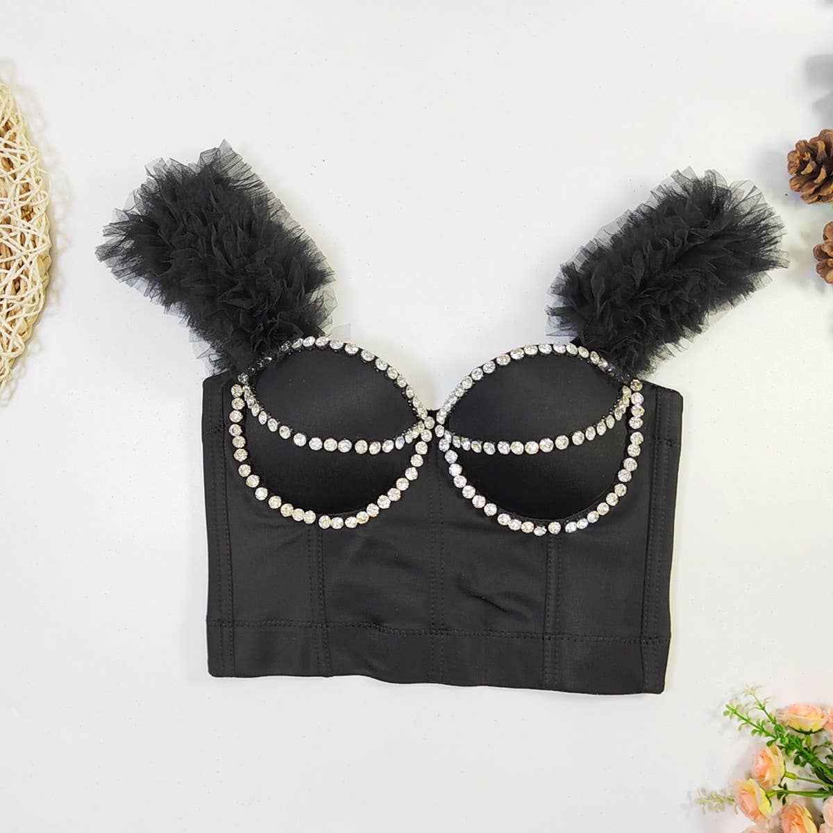 SWEET RUFFLE FITTED HERRINGBONE CORSET