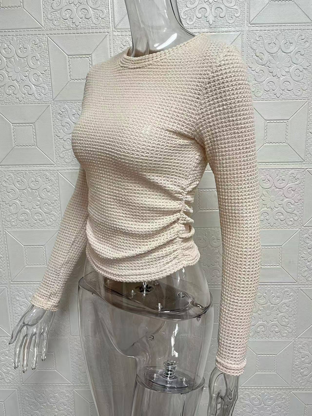 Hollow sexy slim long sleeve base T-shirt