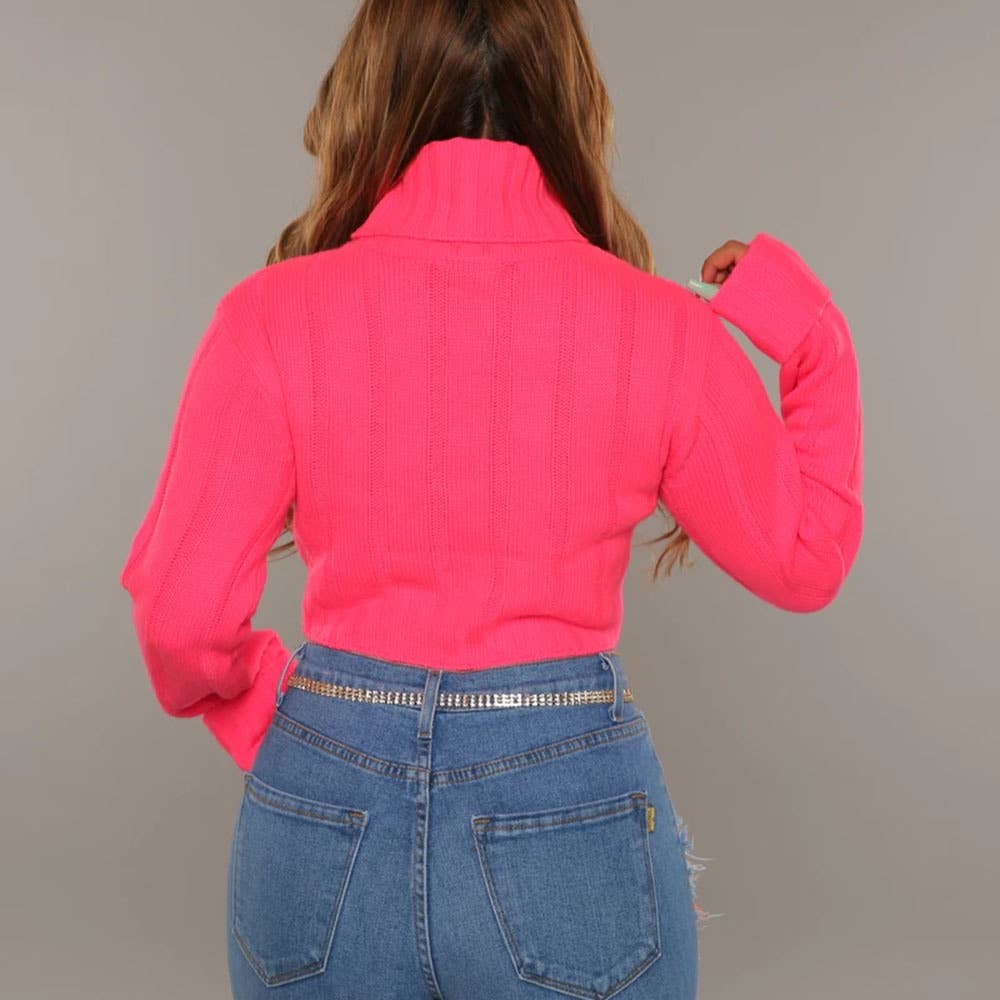 Solid-color high-neck long-sleeved knit sweater