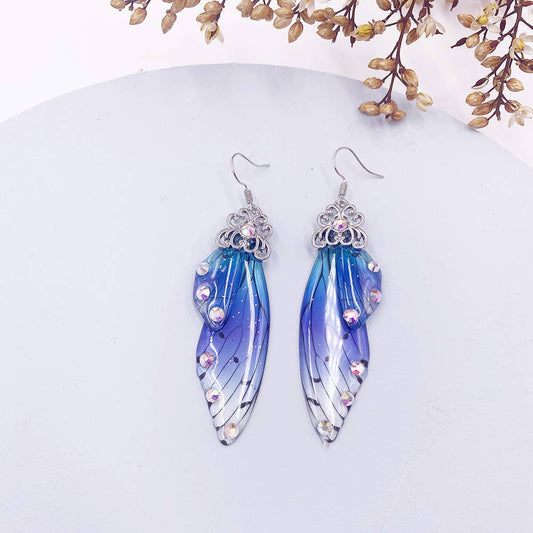 Elegant long earrings with cicada wing wings