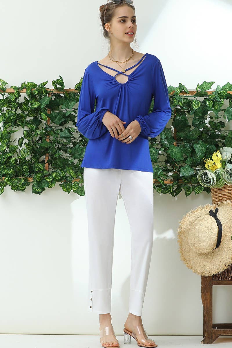 CWBLP424_BANDED LONG LEG STRAGHIT PANTS WITH POCKET