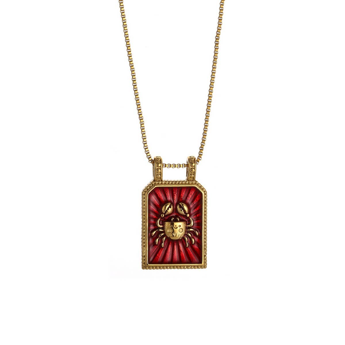 Vintage Square Zodiac Necklace with Enamel