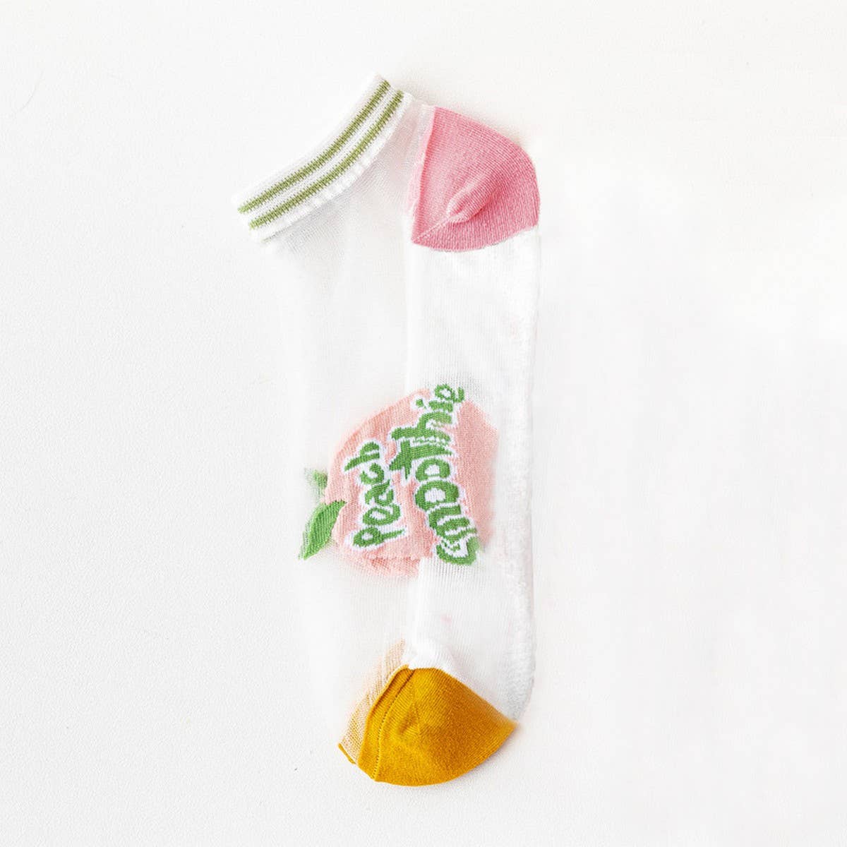 PEACH PRINT SHORT COLORED TRANSPARENT SOCKS_CWMS0400
