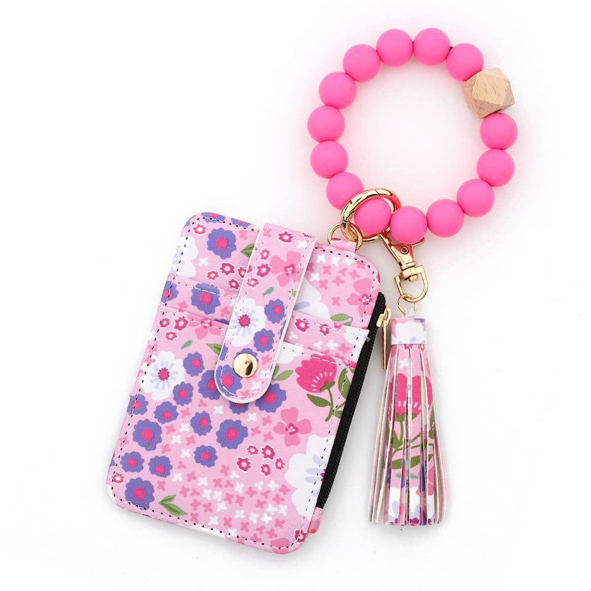 Printed Leather Card Holder with Beaded Bracelet_CWAB4932
