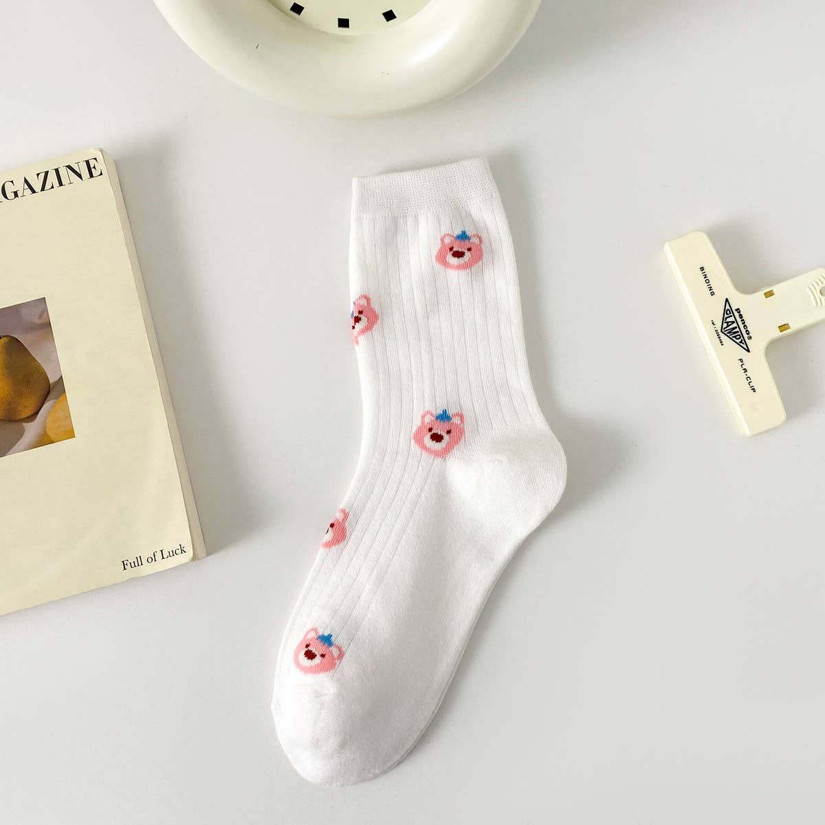 WHITE SMALL FRESH FRUIT CARTOON BEAR STOCKINGS