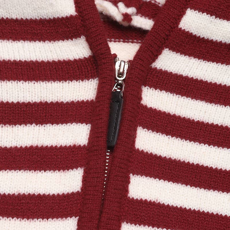 V-NECK STRIPED PULLOVER HALF-ZIP HOODED SWEATER