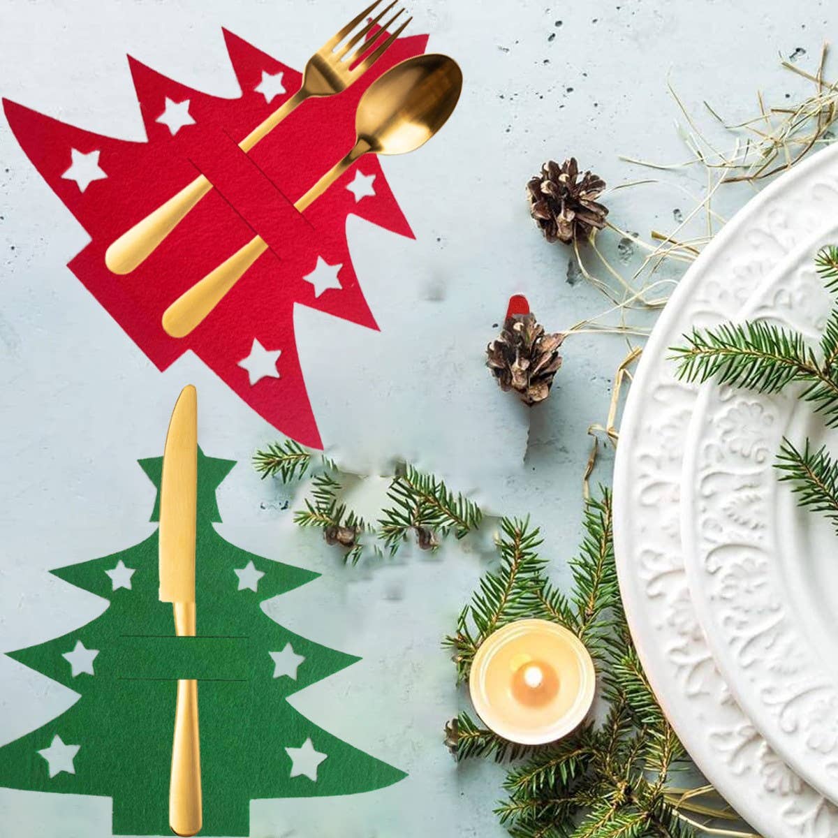 CWMM9684_PARTY MINI CHRISTMAS TREE FORK SPOON CUTLERY BAG