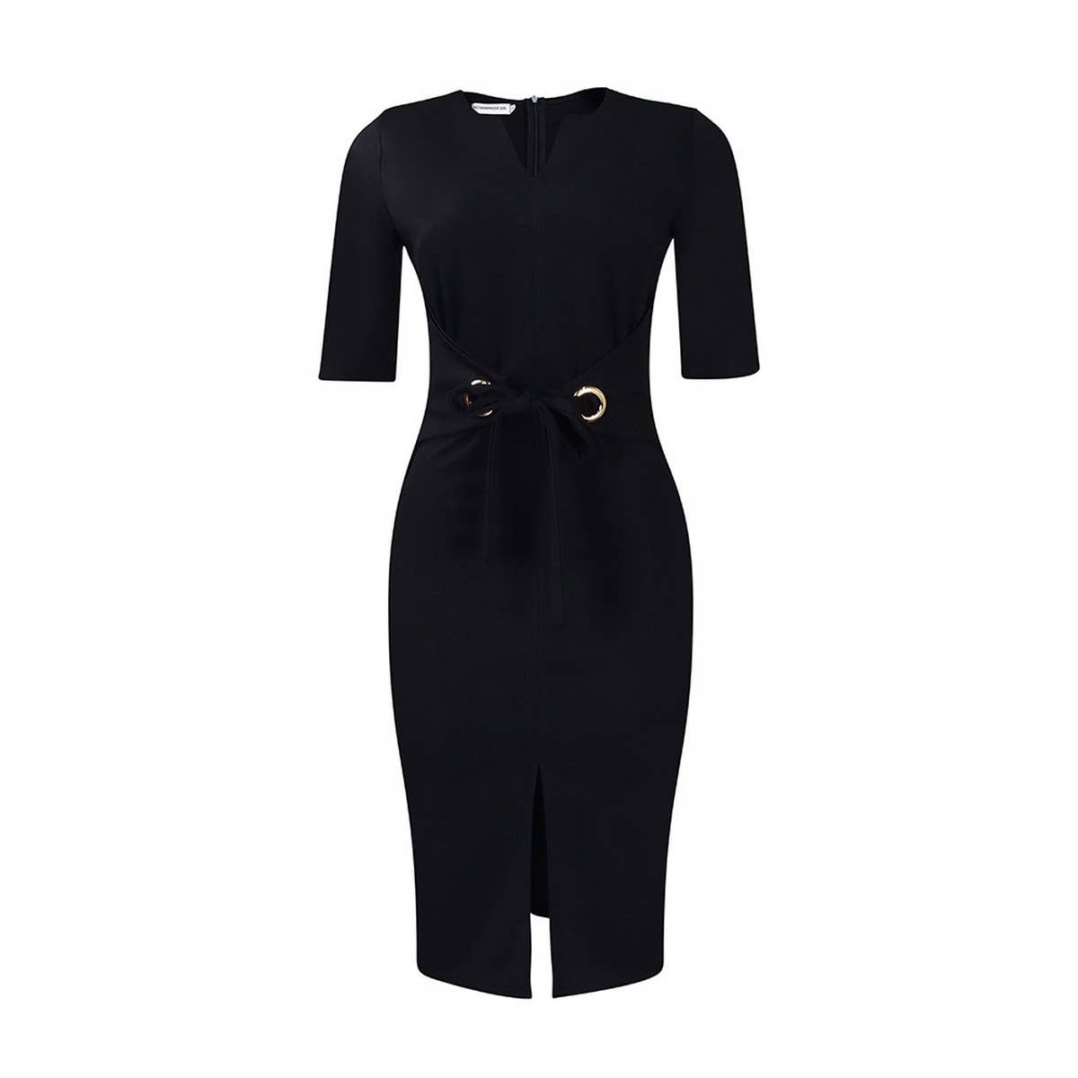 V-NECK SOLID COLOR HIP-HUGGING ELEGANT DRESS