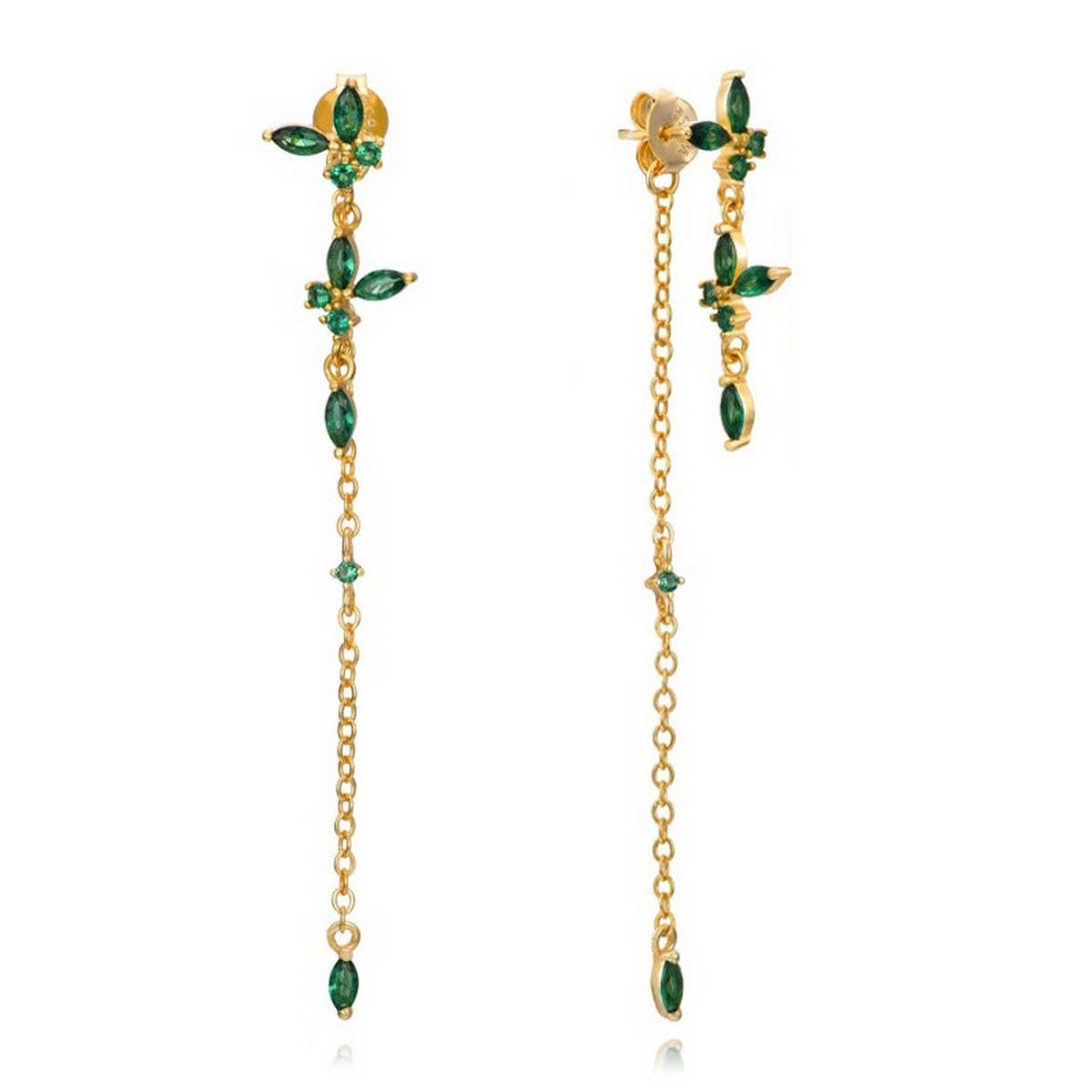 GEOMETRIC ZIRCON OCTAGONAL CHAIN EARRINGS