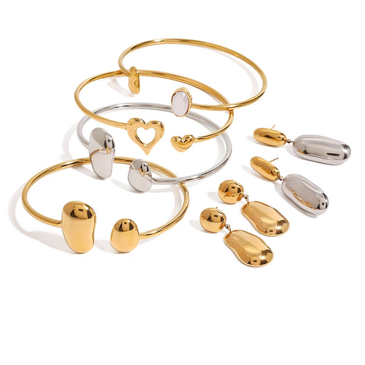 Waterdrop Cuff Bracelet & Stud Earrings Set