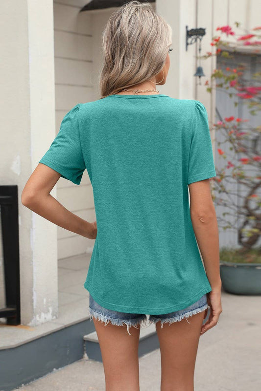 Cwtbls1697_Round Neck Loose Short Sleeve T-Shirt Top