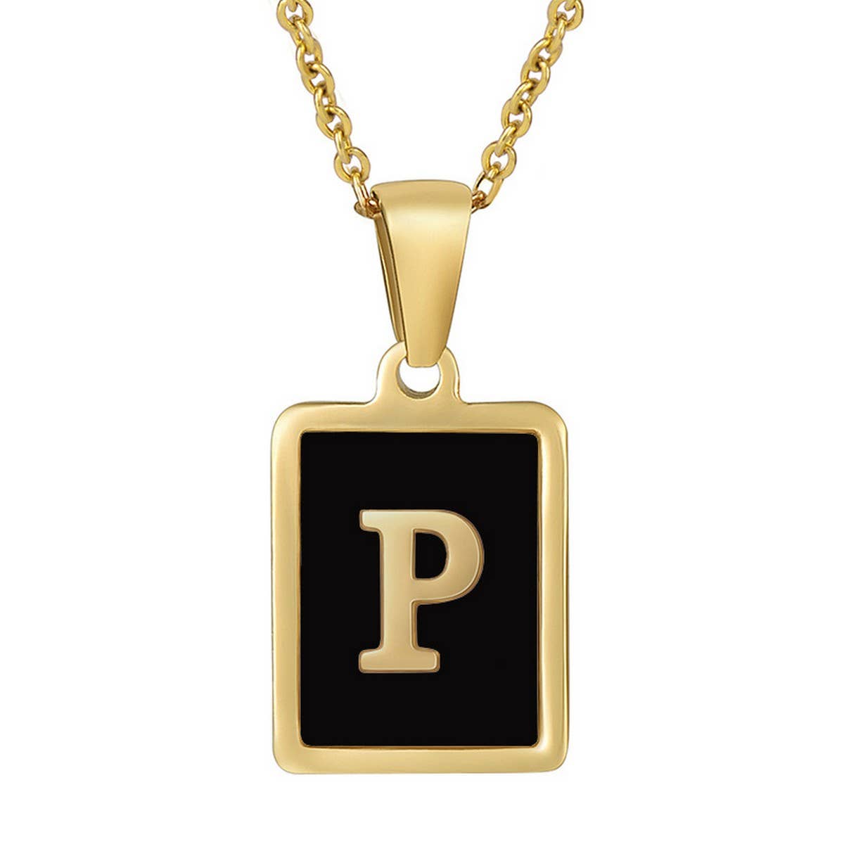 CWAJE1947_Personality Square Black Letter Necklace,Gold