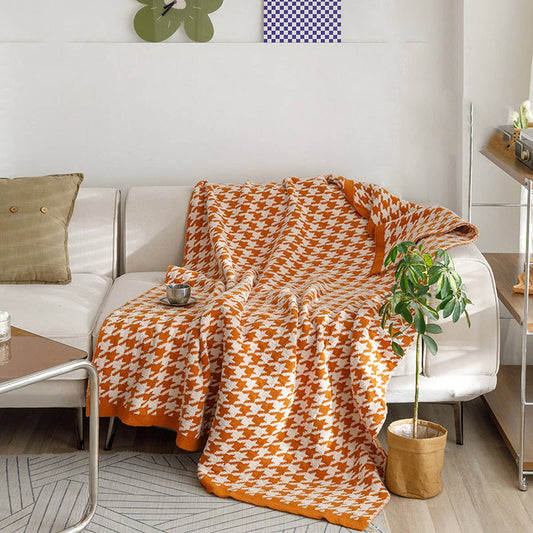 VERSATILE HOUNDSTOOTH KNITTED WOOL THROW BLANKET