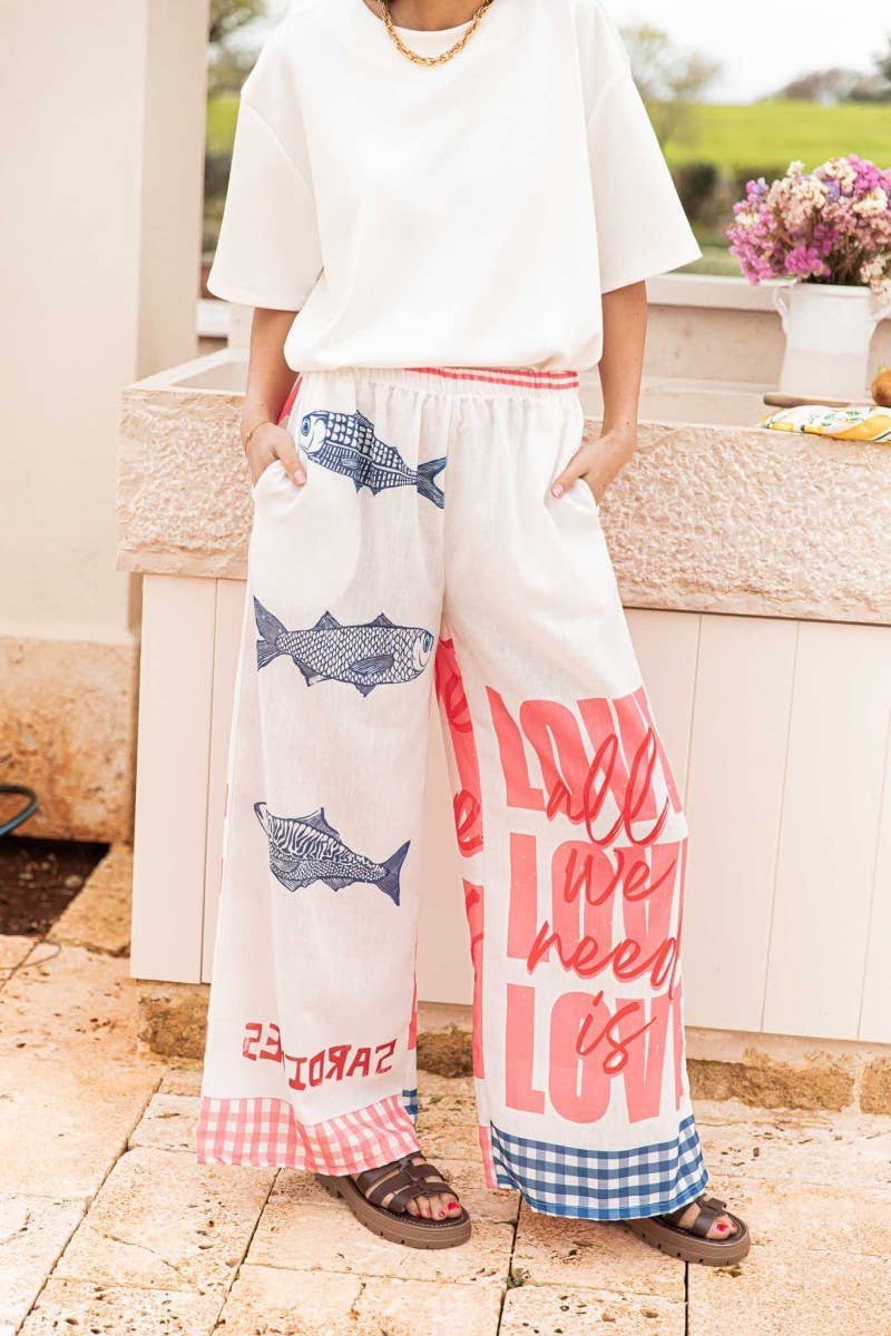 CWBLP2044_NEW SUMMER GRAFFITI PRINT LOOSE STRAIGHT PANTS