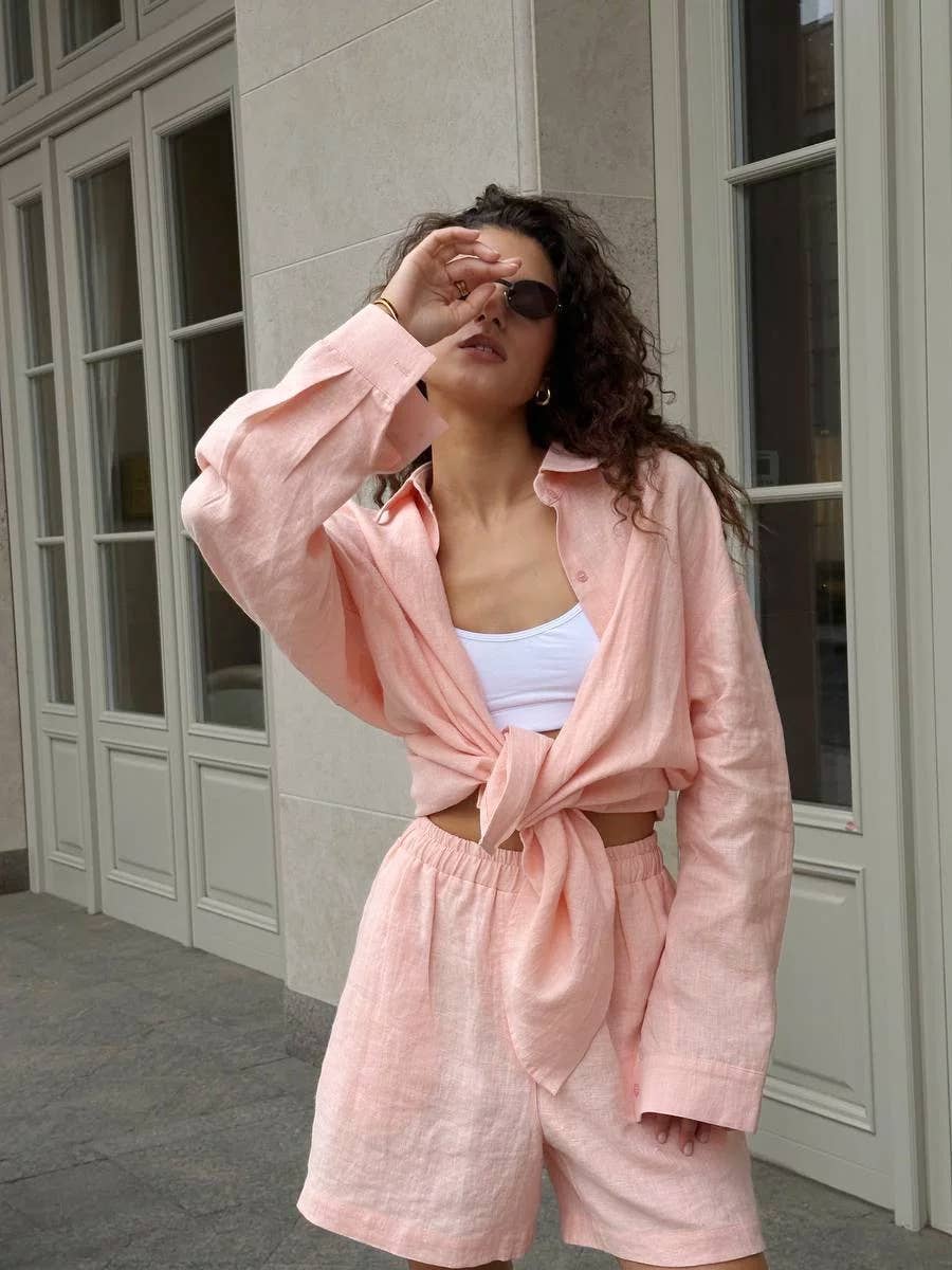 Pure cotton cardigan with long sleeves and shorts