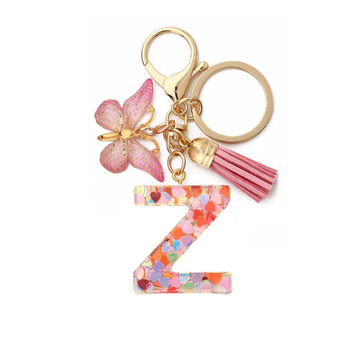 Glitter Resin Letter Butterfly Keychain