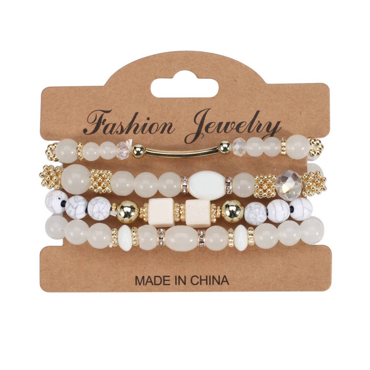 MULTI-LAYERED MARBLED BEADED ELASTIC CORD BRACELET