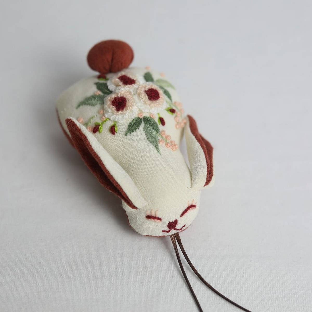 Hand-Embroidered Rose Bunny Plush Charm