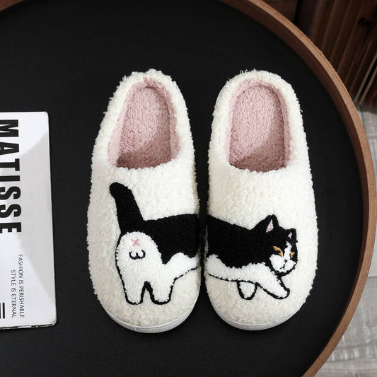 FUNNY EGG CAT EMBROIDERED COTTON SLIPPERS