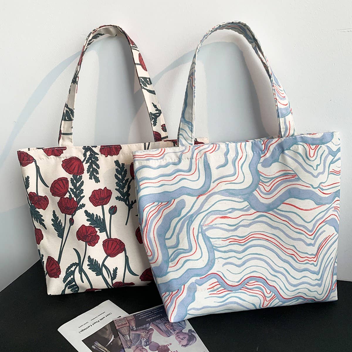 CANVAS TOTE BAGS WITH FRESH FLORAL PLAID_CWAB2047