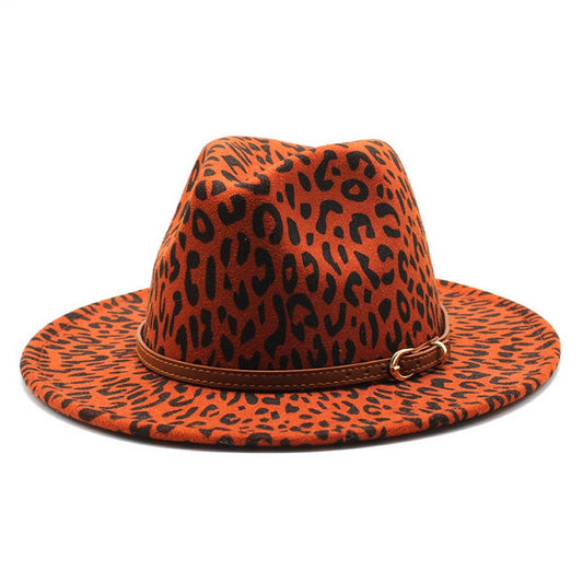 WOOLEN JAZZHAT WITHWIDE BRIM LEOPARD PRINT FELT HAT_CWAH2599