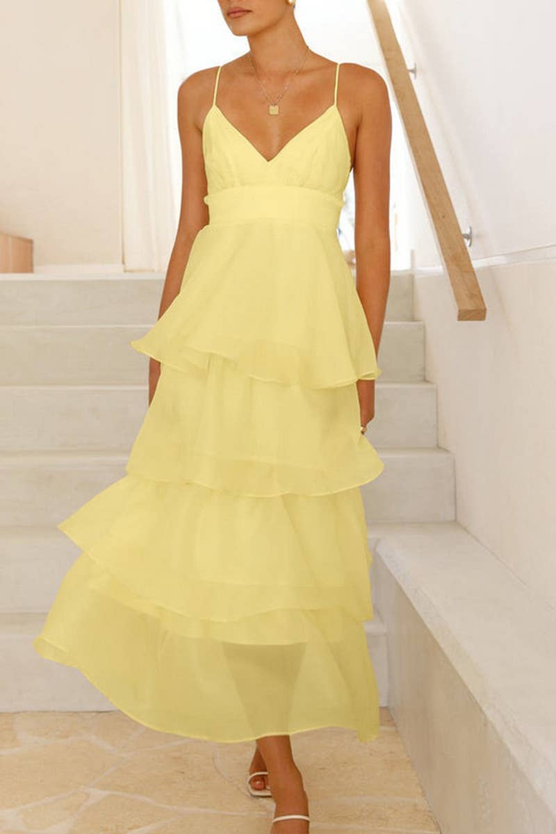 CWDHL1070_BACKLESS SUSPENDER PLEATED DRESS SLIM FIT DRESS