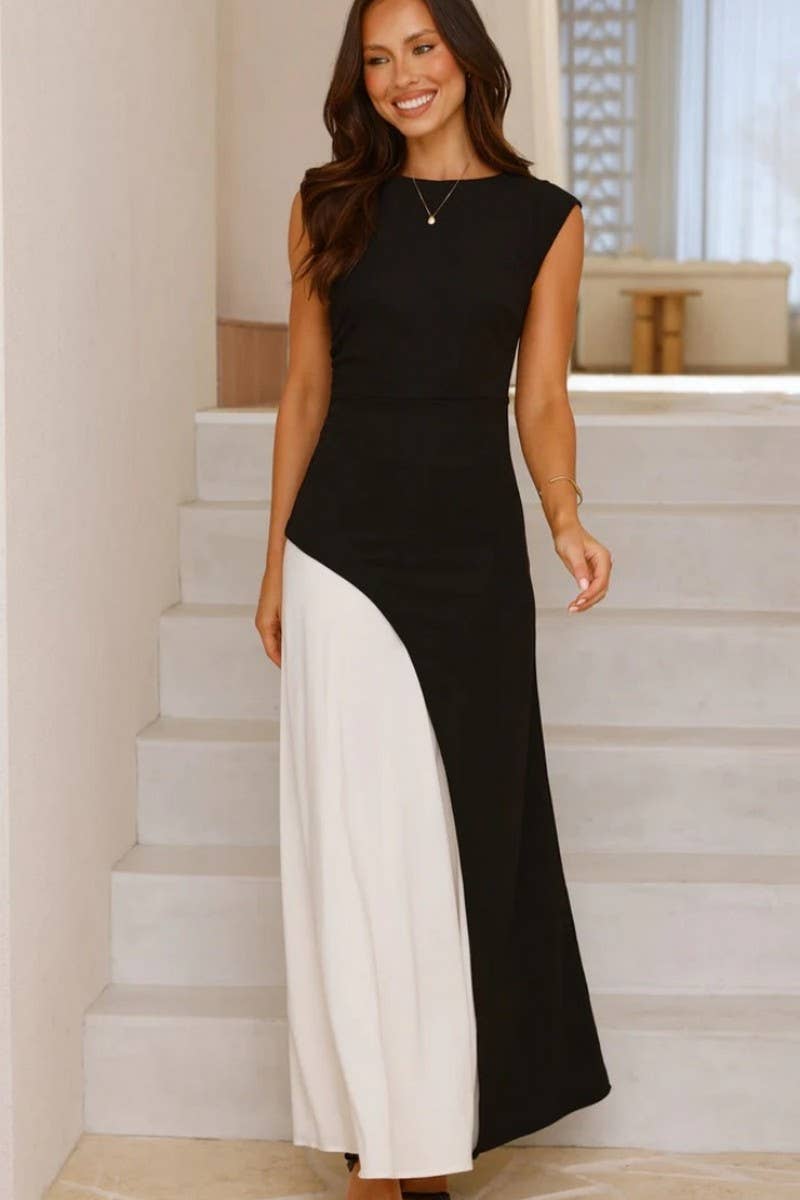 CWDMD5864_SUMMER COLOR MATCHING WAIST TEMPERAMENT DRESS