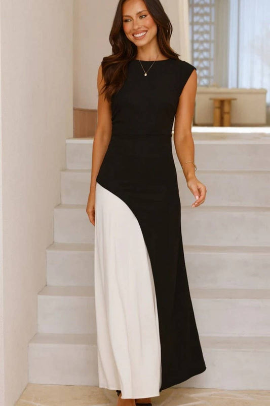 CWDMD5864_SUMMER COLOR MATCHING WAIST TEMPERAMENT DRESS