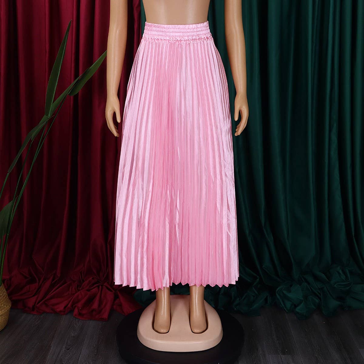 PLUS SIZE MID-HIGH WAIST PLEATED LONG SKIRT_CWDMD3676