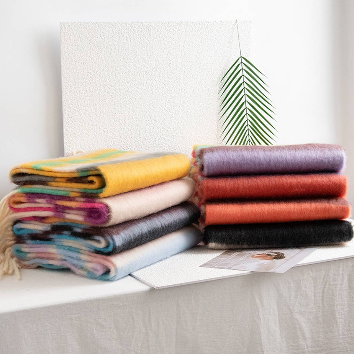 Dopamine Rainbow Scarf - Fuzzy Plaid Winter Wrap