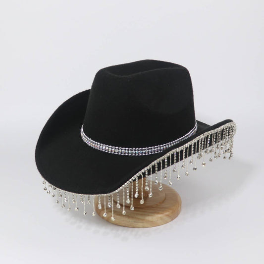 Cowboy Style Fedora Hat with Tassel Detail_CWAH3640