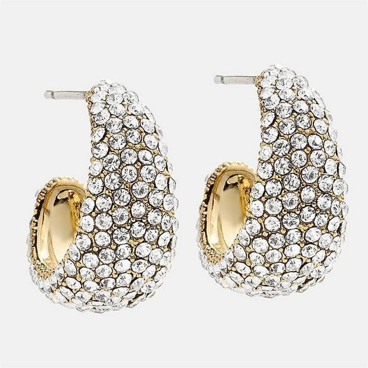 Irregular White Zirconia Stud Earrings 18K Gold