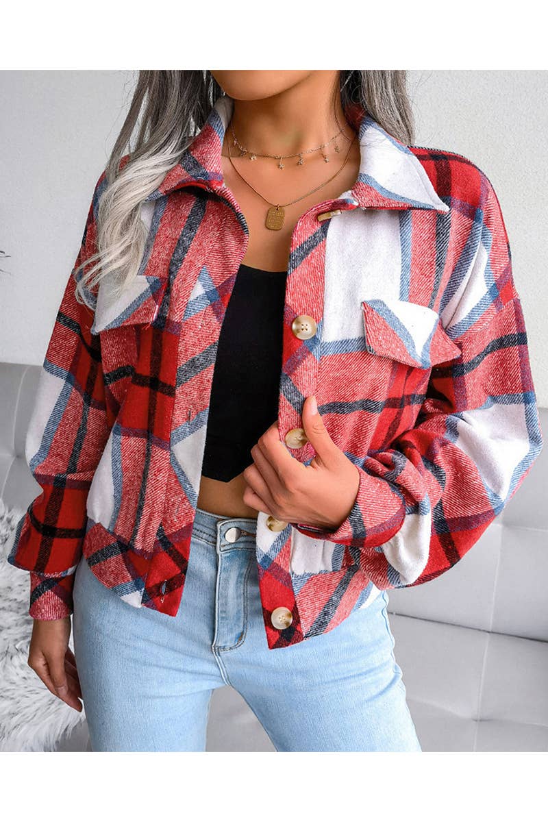 SINGLE BREASTED PLAID COAT WITH LAPEL