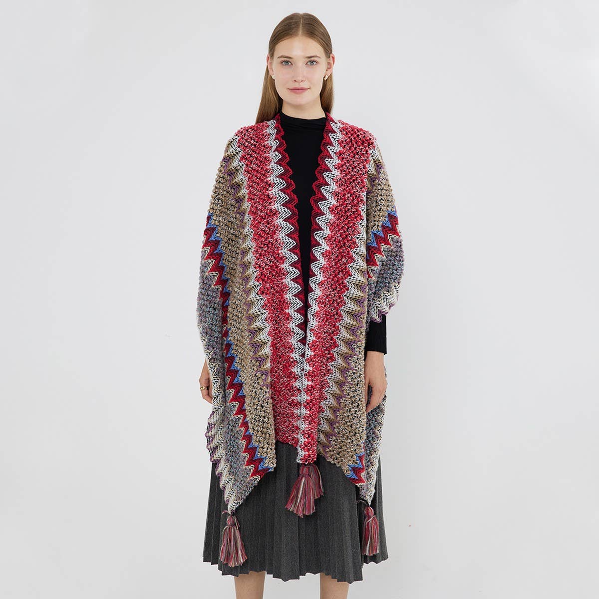 Vintage cashmere knitted jacquard shawl