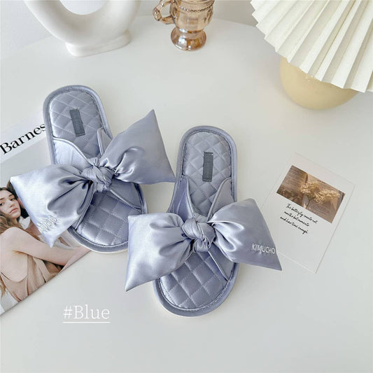 LETTER EMBROIDERED HOLLOW BOW HOME SLIPPERS