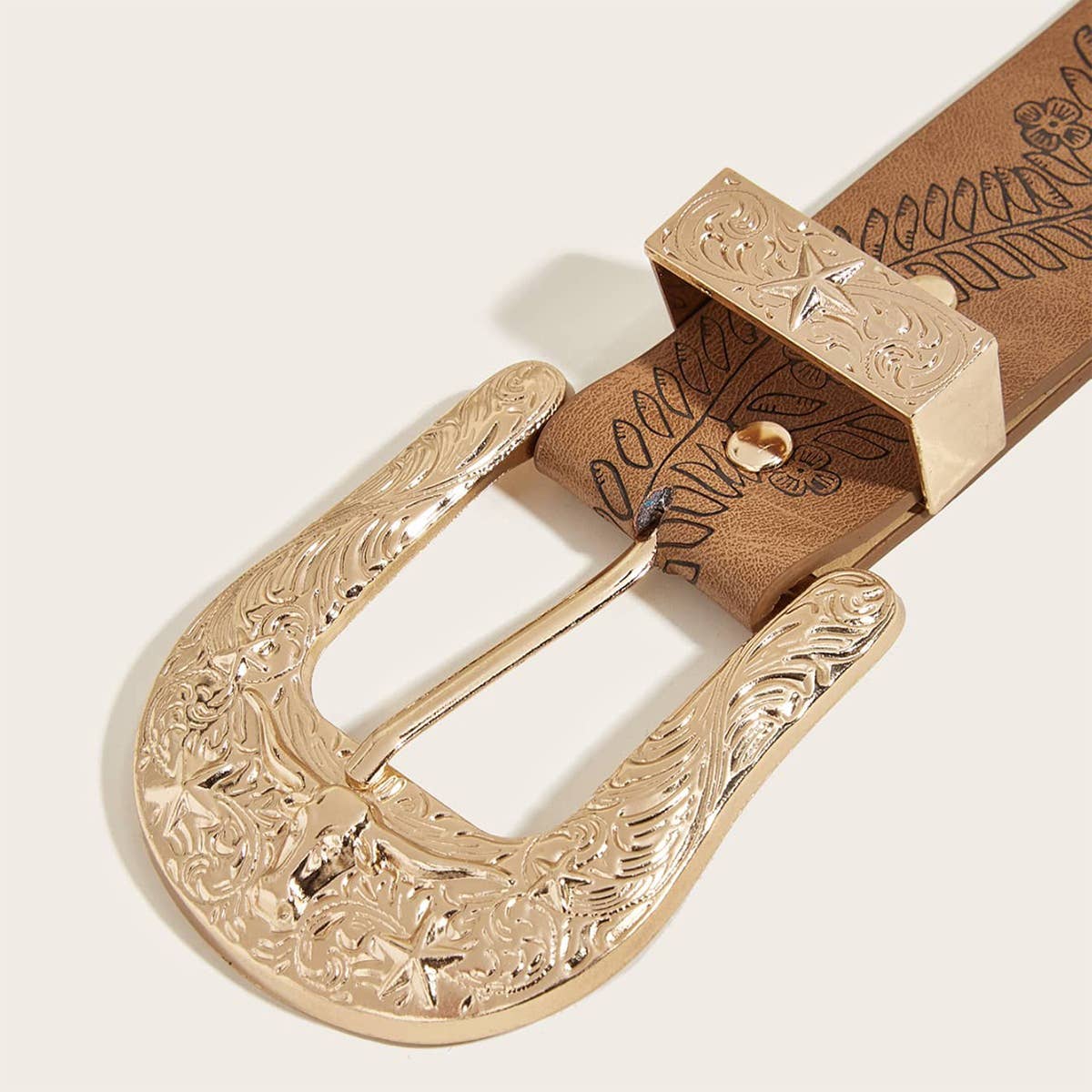 WESTERN STYLE HORSESHOE PRINT CAMEL BELT_CWABE0447