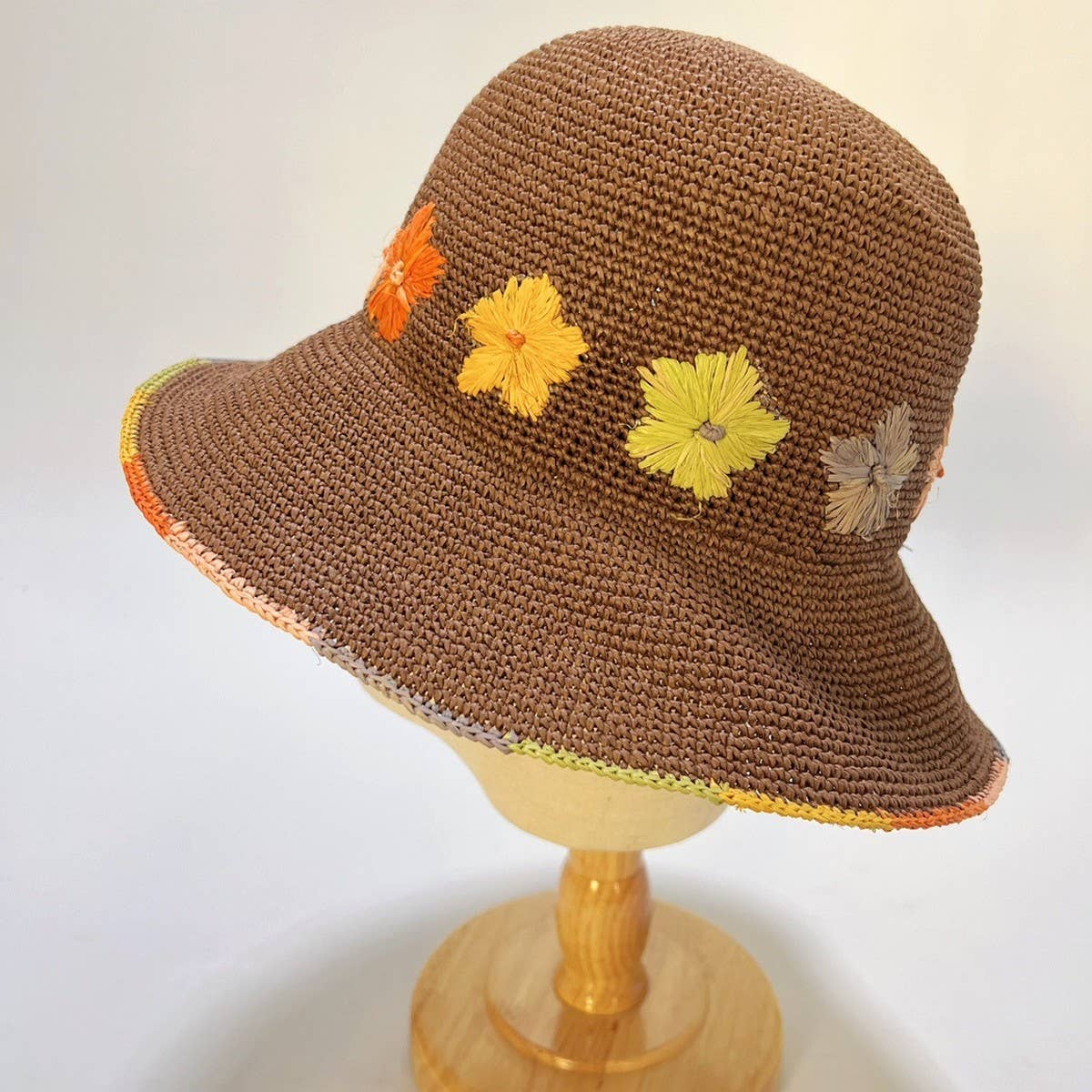 Foldable Handmade Crochet Embroidered Straw Hat_CWAH3589