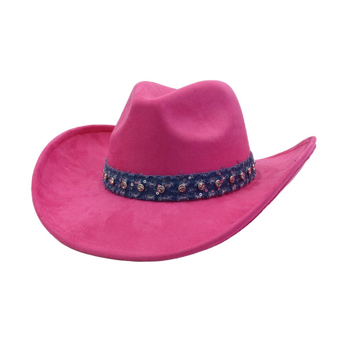 Unisex Suede Cowboy Hat with Leather Belt Detail_CWAH04494