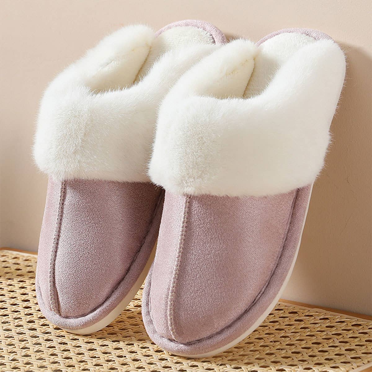 FAUX SUEDE FUZZY SLIPPERS WOMEN,MEN