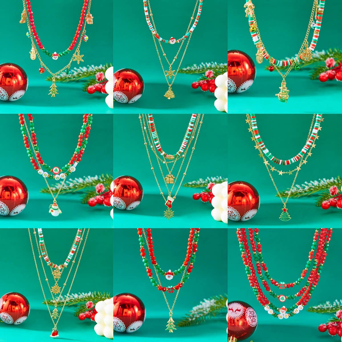 CWAJE2517_CHRISTMAS BEADED MULTI-LAYER NECKLACE