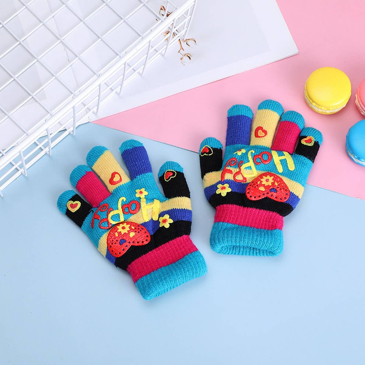 CWAG00558_KIDS WARM HEART PATTERN KNIT GLOVES