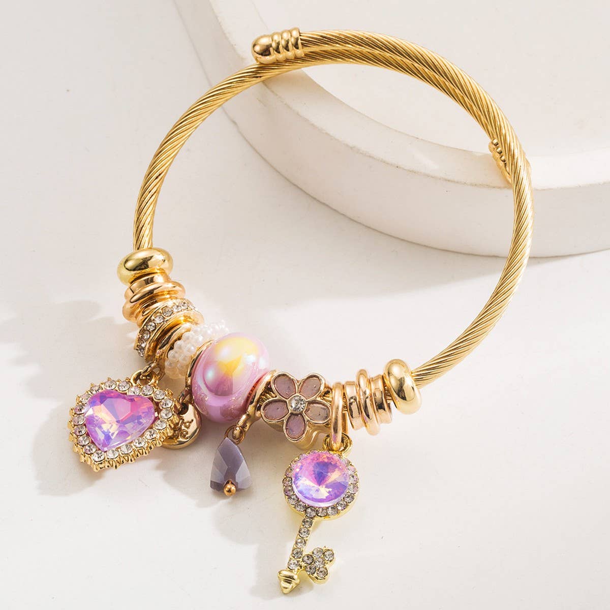 Alloy Couple Bracelet with Heart & Key Beads_CWMM8581