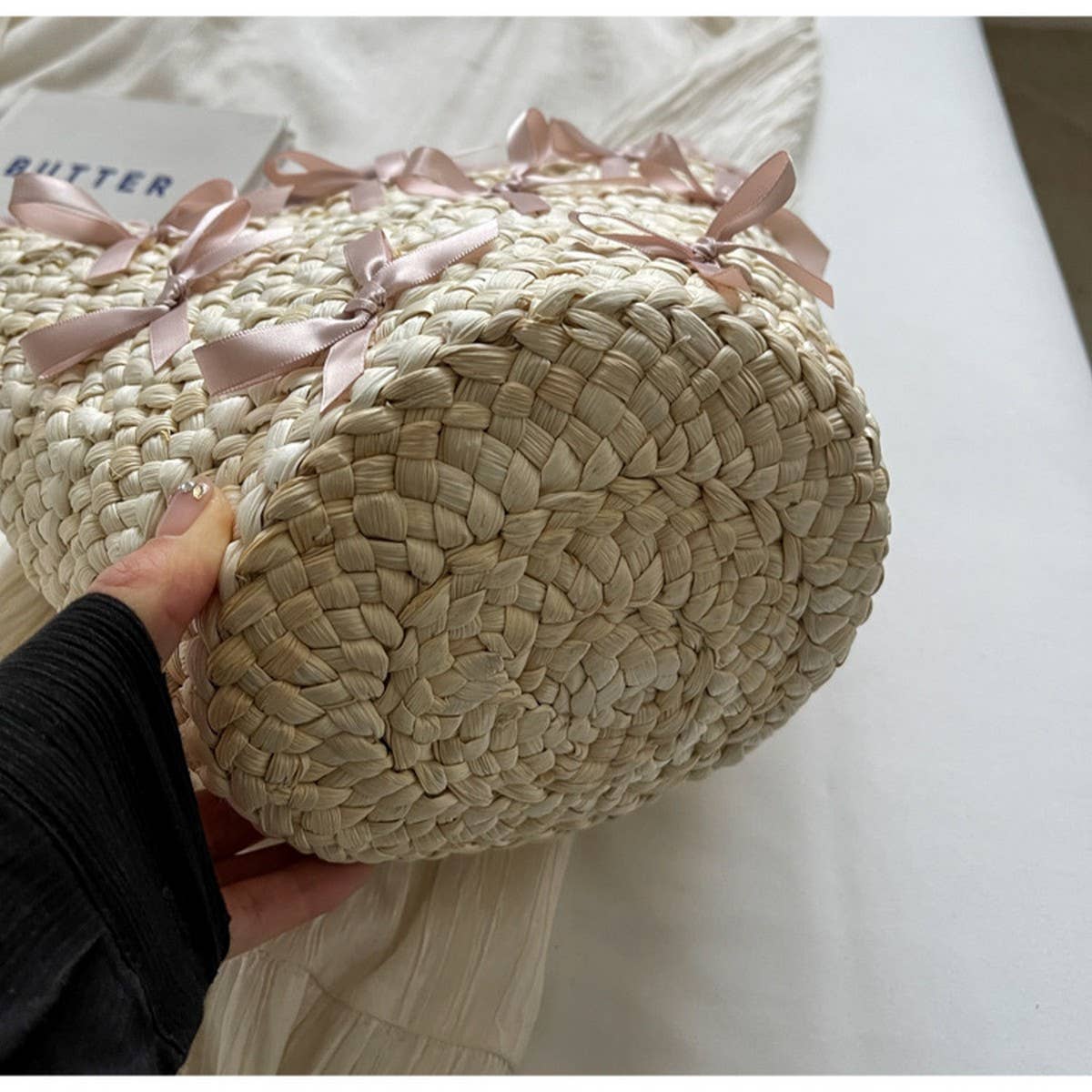 RESORT STYLE PORTABLE BOW FASHION WOVEN BAG_CWAB2312