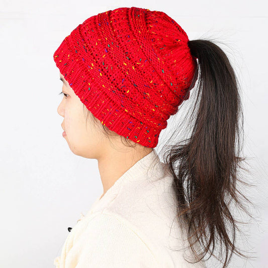 CWAHA07209_WINTER PONYTAIL HAT FASHIONABLE CABLE BEANIE