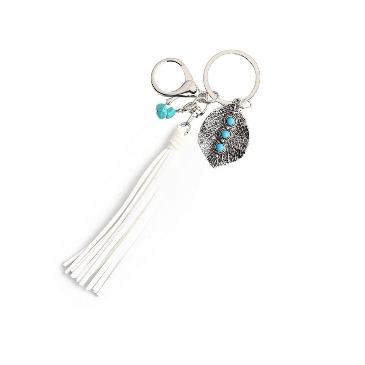 Bohemian Alloy Leaf Turquoise Keychain_CWMM6867