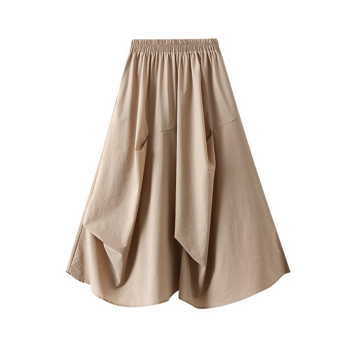 HIGH WAIST ELASTIC WAIST A LINE PLEATED MIDI SKIRT_CWBMS0331